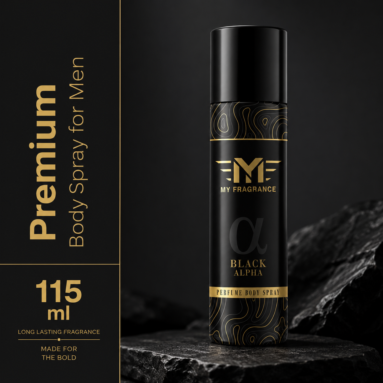 My Fragrance Black Alpha Deo Body Spray | 24h Long Lasting Freshness, No Gas, Bold 115ml Each Deodorant Spray - For Men