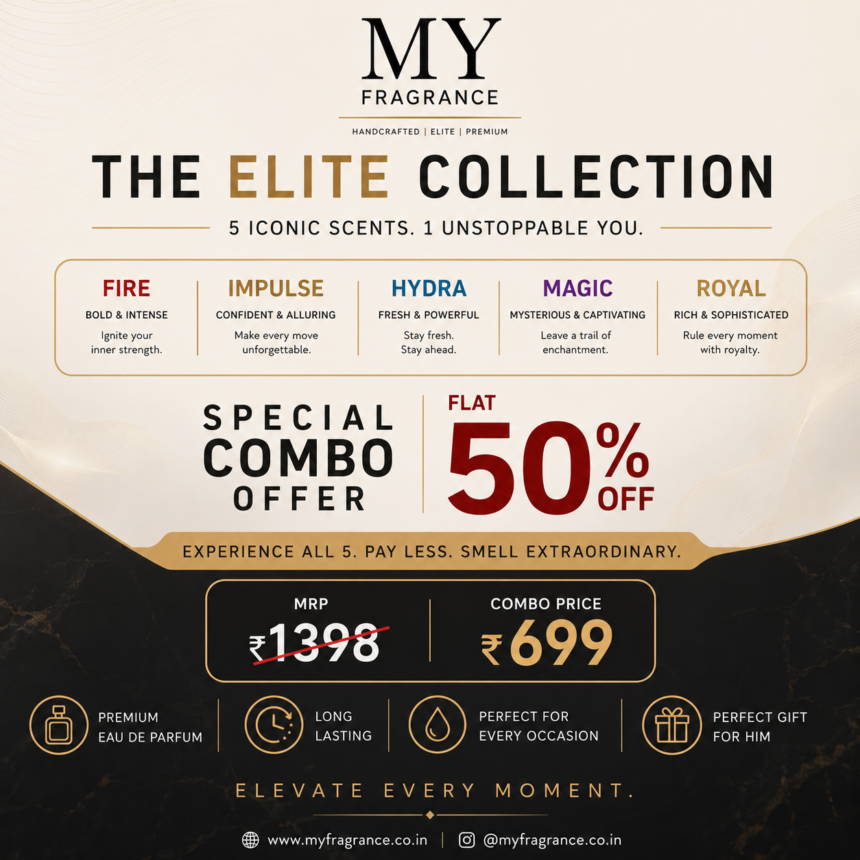 My Fragrance Elite Collection Combo Pack – 5 Premium Eau De Parfum Perfumes | Flat 50% OFF
