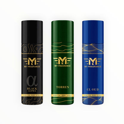 My Fragrance Perfume Body Spray Combo Pack of 3 | Black Alpha, CL OUD & Torren | Long Lasting Premium Body Spray | Flat 50% OFF