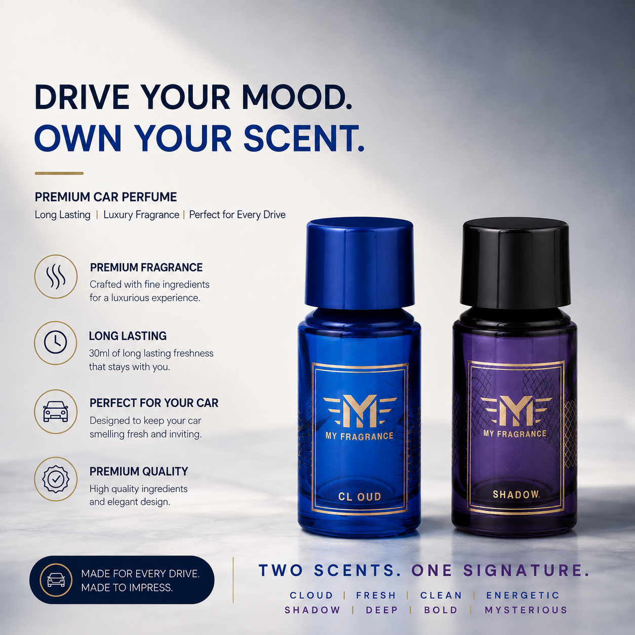 My Fragrance Cl oud + Shadow Combo Pack | Premium Long Lasting Car Perfume | 30ml x 2