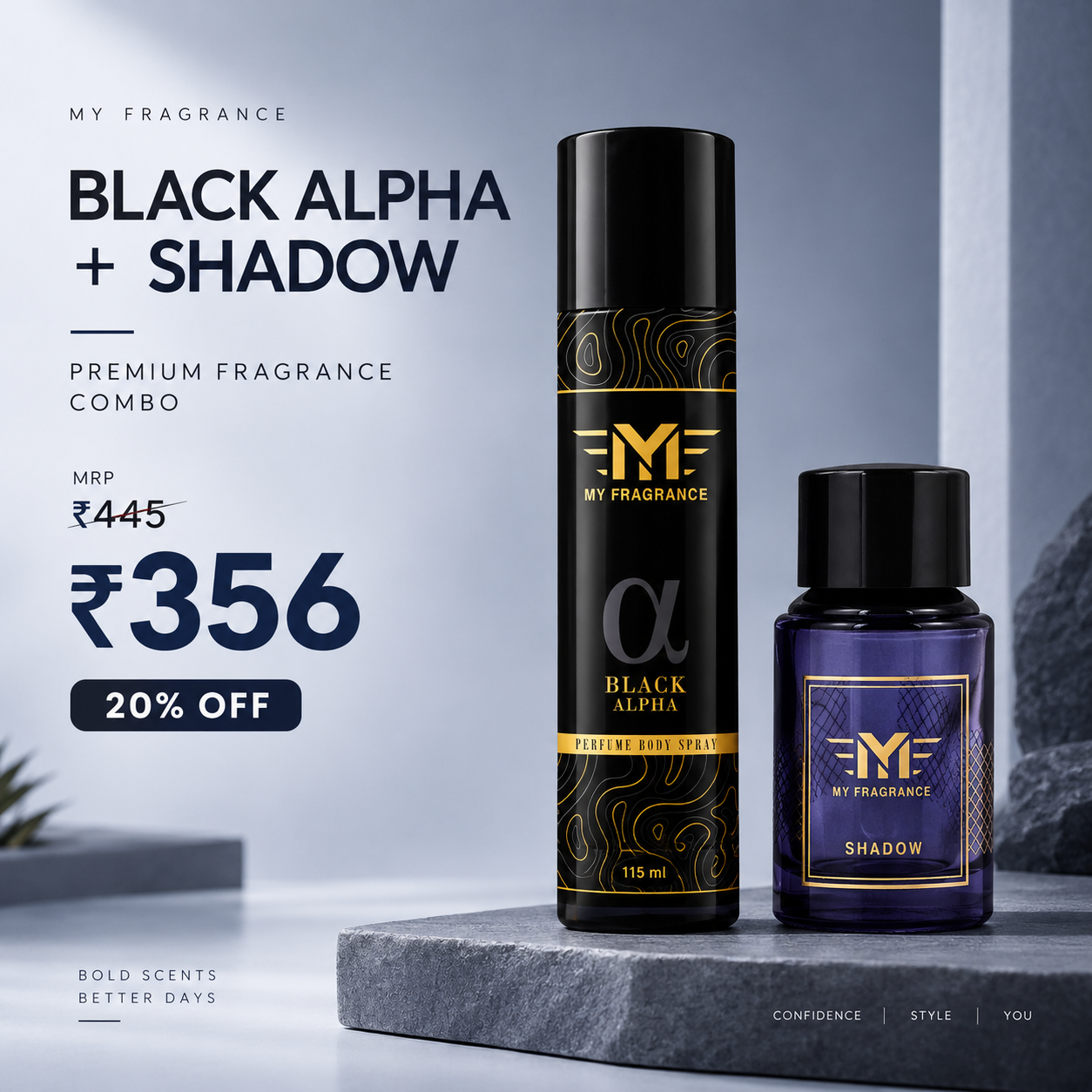 My Fragrance Black Alpha + Shadow Combo | 115ml Body Spray + 30ml Perfume | 20% OFF